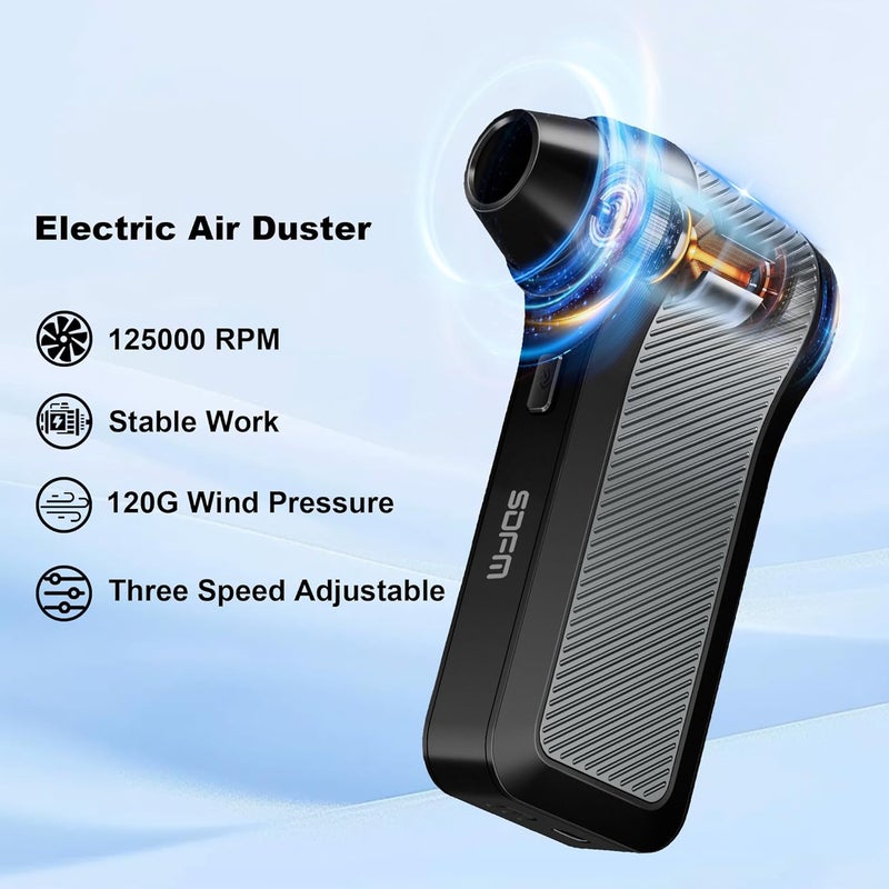 DFM Compressed Air Duster, 125000RPM Electric Air Duster with Brushless Motor, Contains Multiple nozzles, for Cleaning Keyboard & PC. 3 Adjustable Gears, Rechargeable mini Blower for Car Detail - Image 2